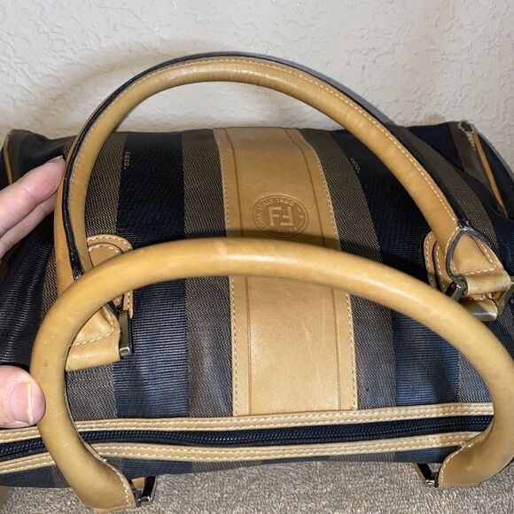 Vintage 80s Fendi Gorgeous Leather Stripe Handbag Purse - Picture 9 of 13